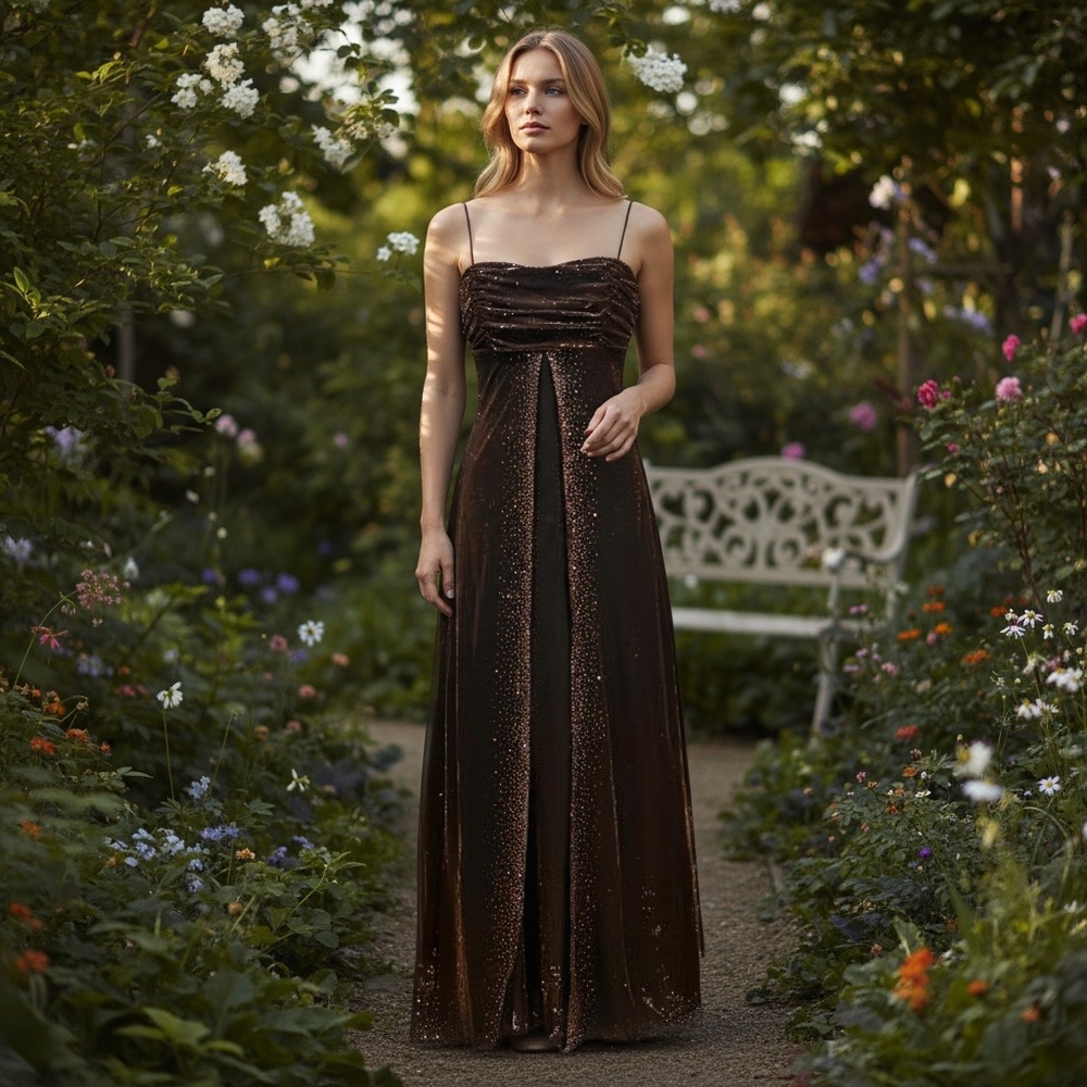 Vintage Y2K Jump Apparel Metallic Bronze Corset Gown Fairycore Gothic Prom Dress